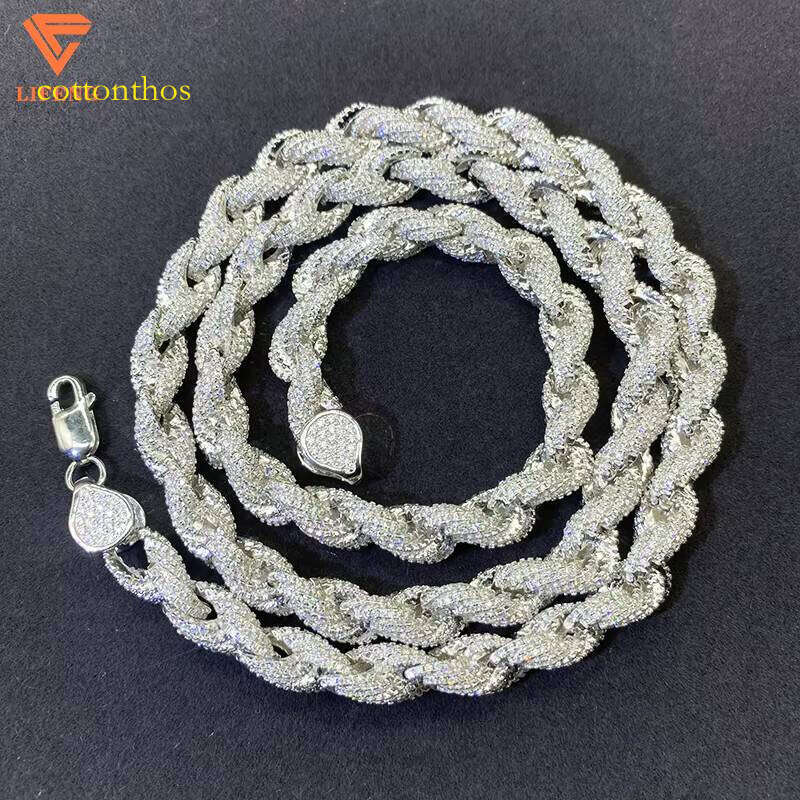 Custom 8mm White Gol Necklace Iced Out VVS Moissanite Sterling Sier Rope Chain for Women Fashion Party Jewelry