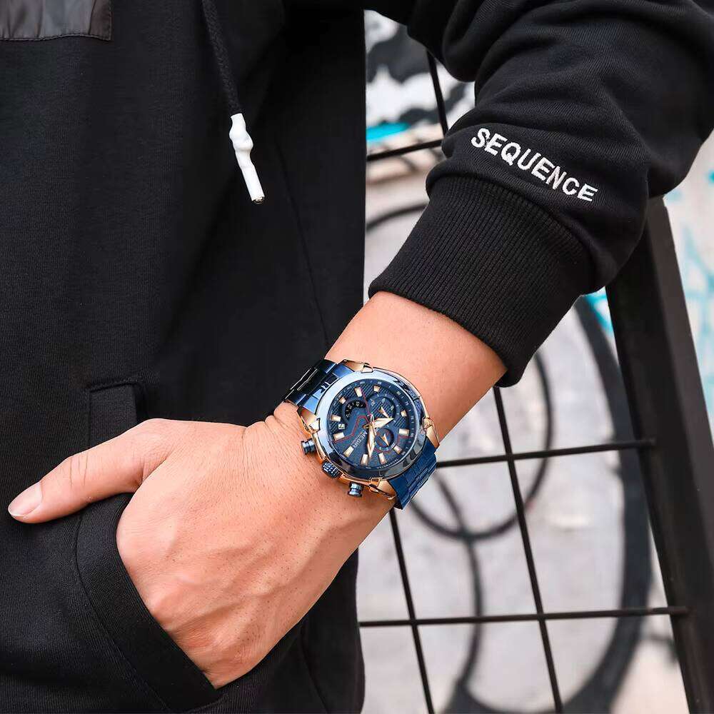 MEGIR Men's Chronograph Watch - 47mm Stainless Steel/Silicone, Waterproof, Luminous - Bulk Wholesale Watch