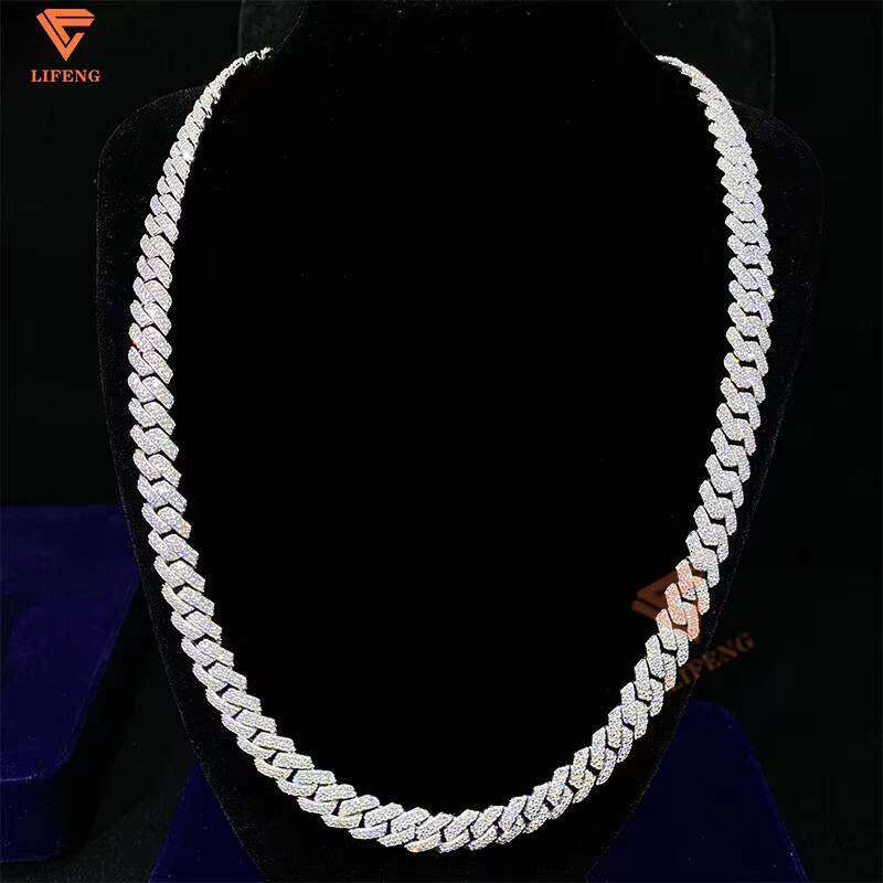 New Style 10mm 2 Rows Thick Solid Sterling Sier Men Hip Hop Jewelry Iced Out VVS Moissanite Cuban Link Chain Necklace