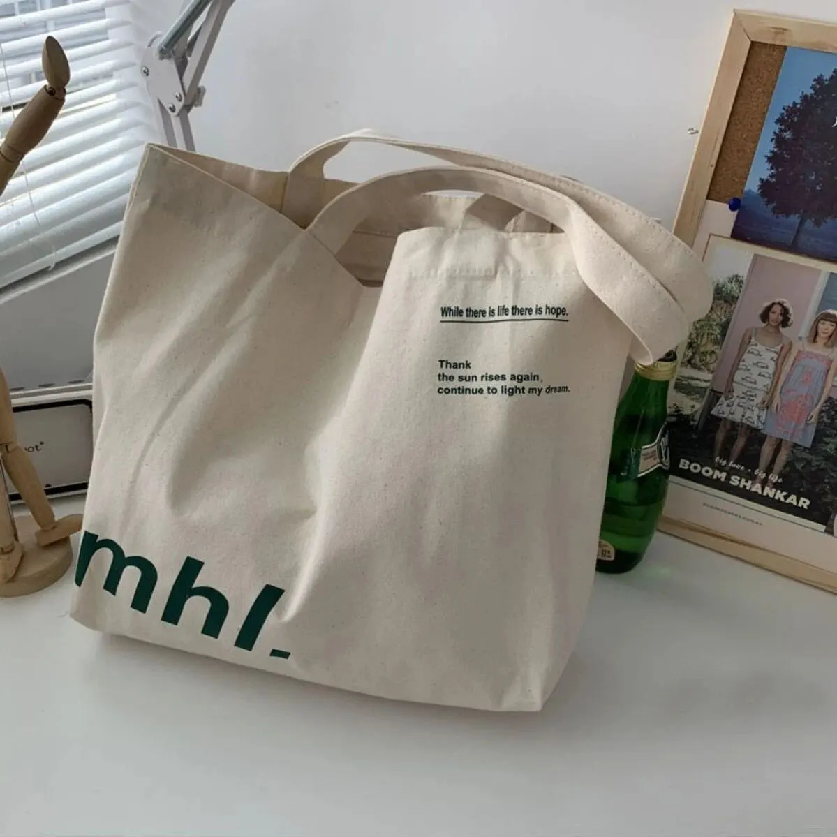 Korean Ins Wind Simple Casual Canvas Bag Students Classes Large Capacity Letter Shoulder Canvas Bag 250723