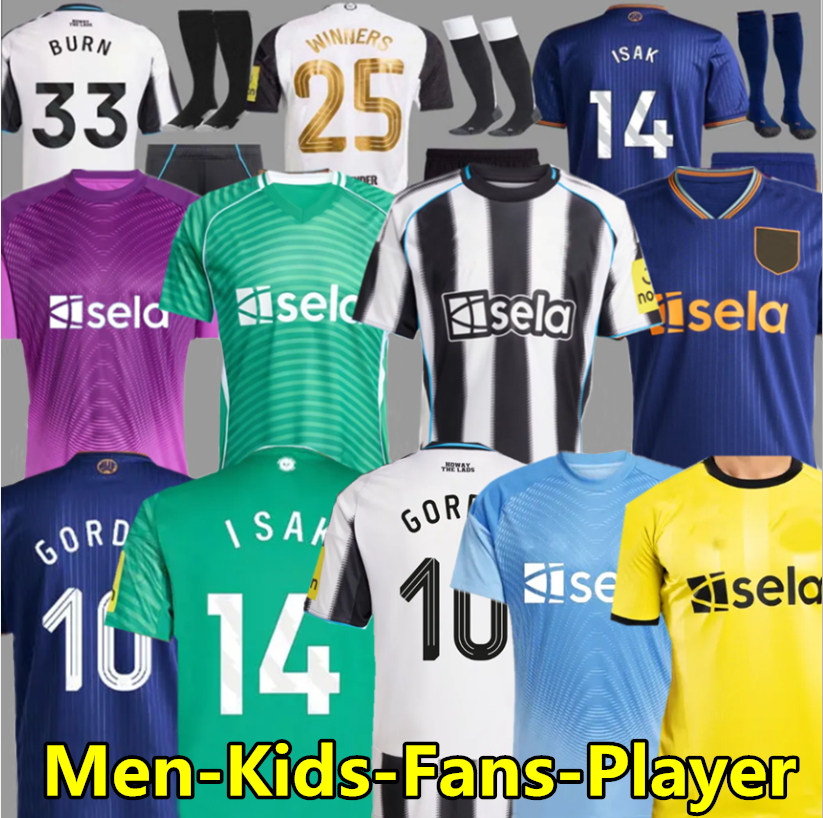 25 26 ELANGA TONALI NEWCASTLE soccer jerseys BLACK Kids 2025 2026 BARNES BRUNO G. Gordon ISAK Football Shirt Botman WINNERS NEWCASTLED