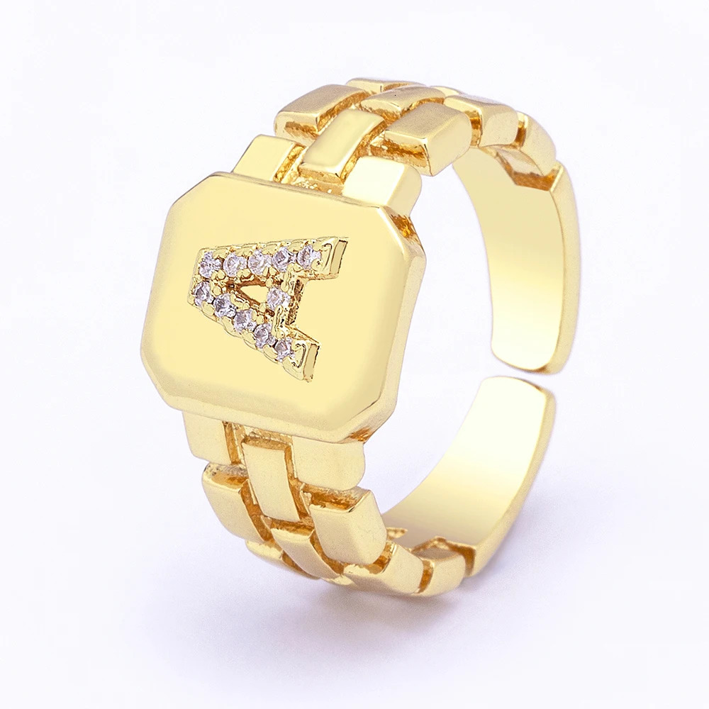 Fashion A-Z Letters Initial Alphabet Zircon Charm Opening Rings Adjustable For Women Men Lovers Finger Jewelry Accessories 250723