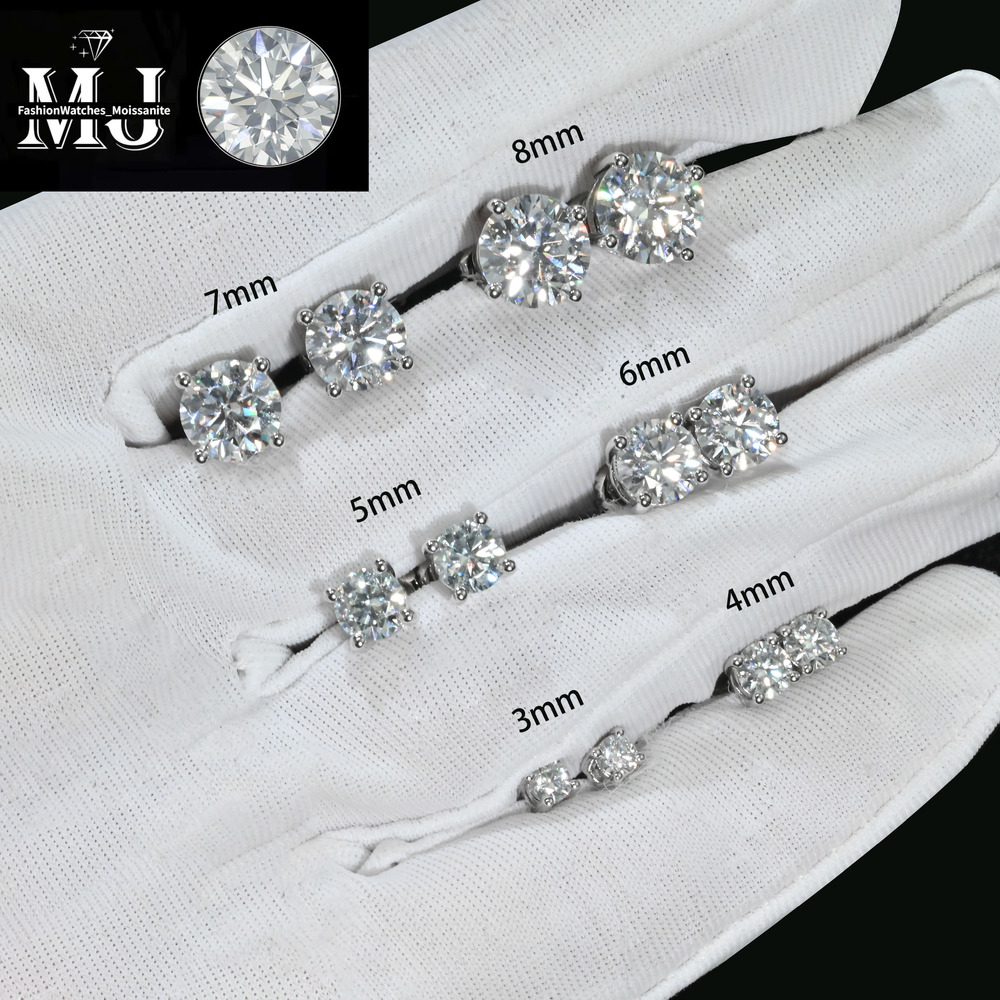 .25 0.5 1 2 4 5 Carat Moissanite Stud Iced Out Round Cut Screw Back Sier 10k 14k Gold Vvs Dia Fine Jewelry Earring