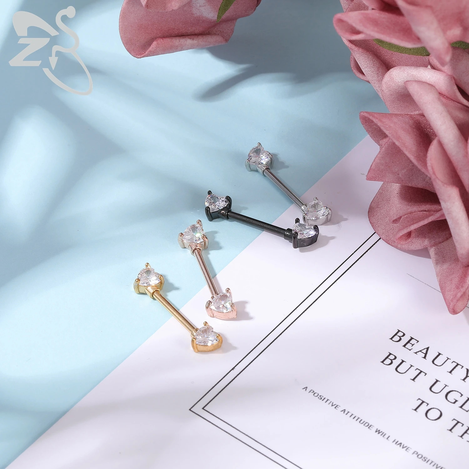 ZS 2PCS Stainless Steel Nipple Piercing Bar For Women 14G Crystal Heart Nipple Shield Ring Horseshoe Barbell Sexy Nipple Jewelry 250722