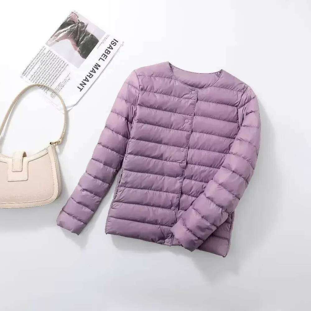 2024 New Women Liner Duck Down Jacket O-Neck Variable V-Neck Female Fall Spring Autume Collarless Light Quilted Puffer Coat