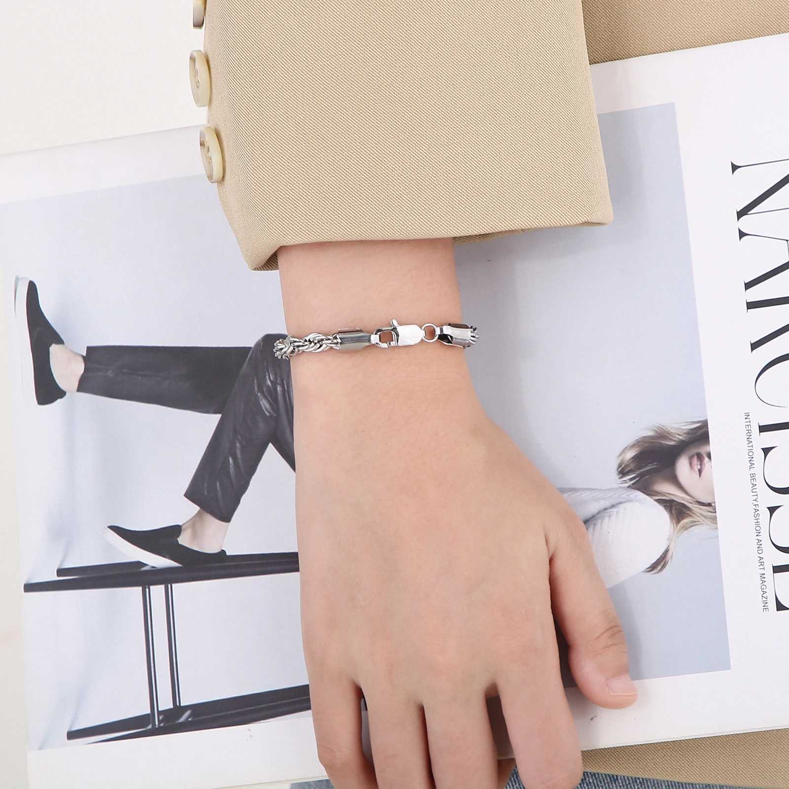 4/6/8mm Stainless Steel Bracelets For Men Women Gold Color Twisted Rope Link Chain Bracelets For Wrist Jewelry Gifts W250728