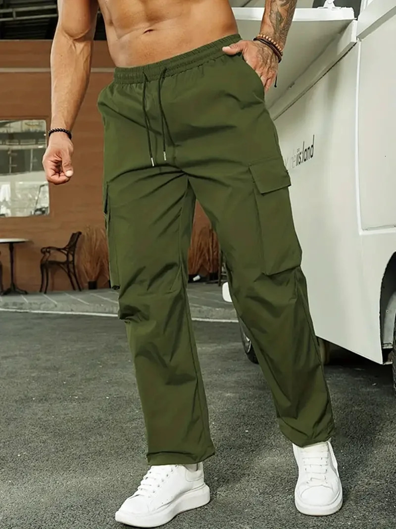 2024 Summer Mens Work Pants European and American Independent Station Drawstring Multi Pocket Casual y250717