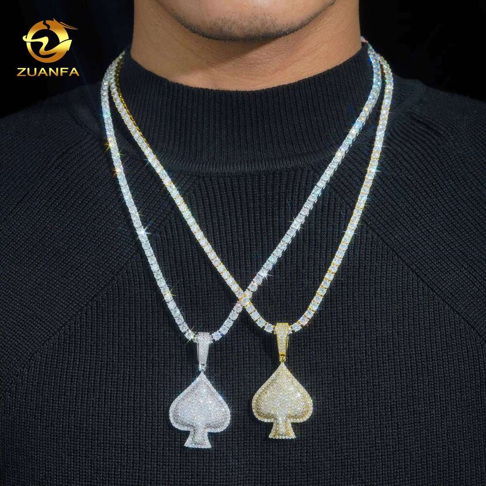 Fashion Playing Card Custom Sier Hip Hop Bling Heart Spade VVS Moissanite Pendant for Necklace