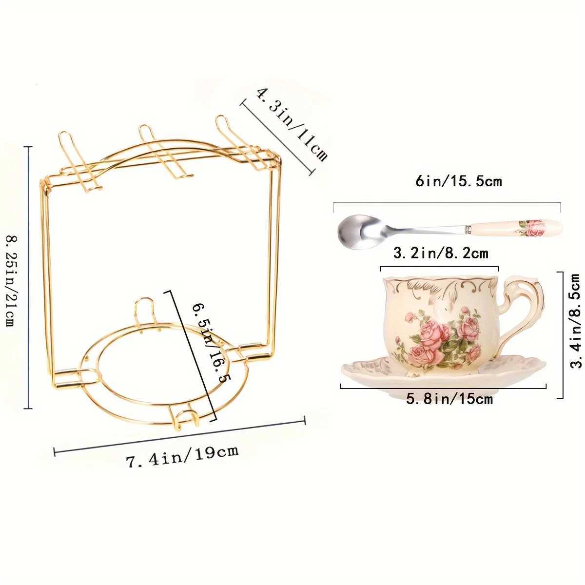 19-Piece European Tea Set - 6 Cups/Saucers/Spoons with Stand Vintage Porcelain for Afternoon Tea Holiday Gifts X250728