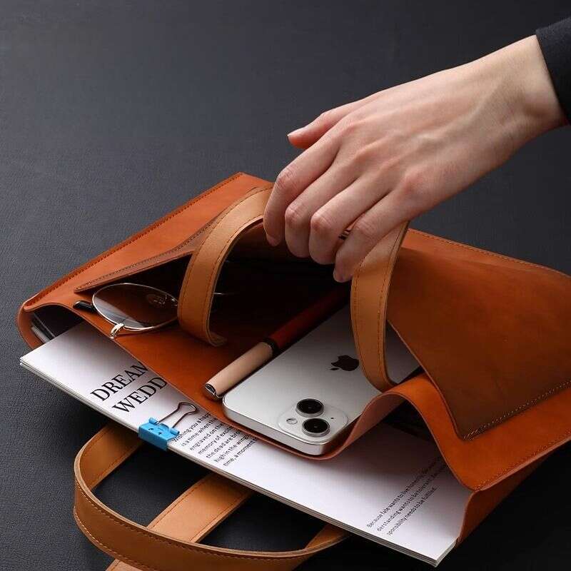 toteBag Shoulder bag ROSE NOIRE A4 Leather Handheld Document Folder File Bag Mulei Waterproof Data Business Briefcase