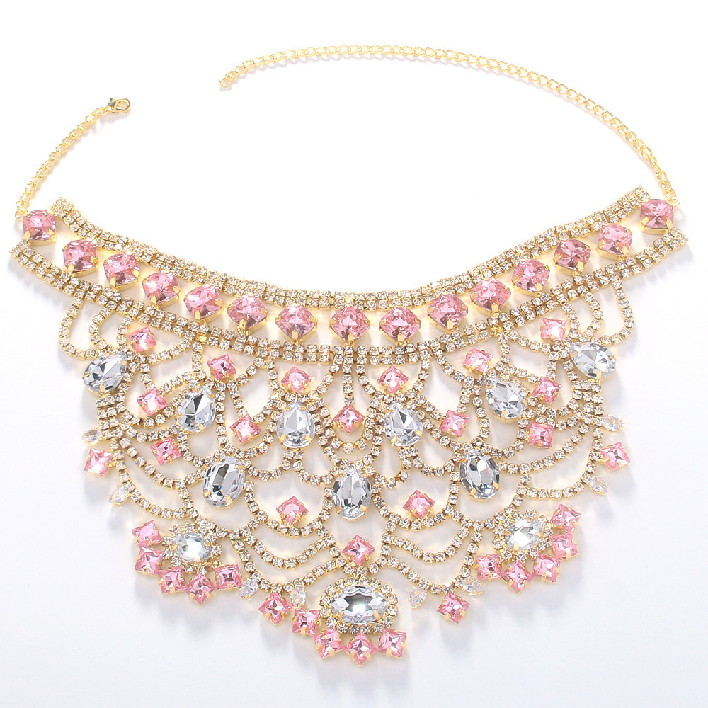 Stonefans Pink Exaggerated Choker Necklace for Women Wedding Jewelry Charming Oversize Rhinestone Chunky Choker Chain Drag Queen 250118