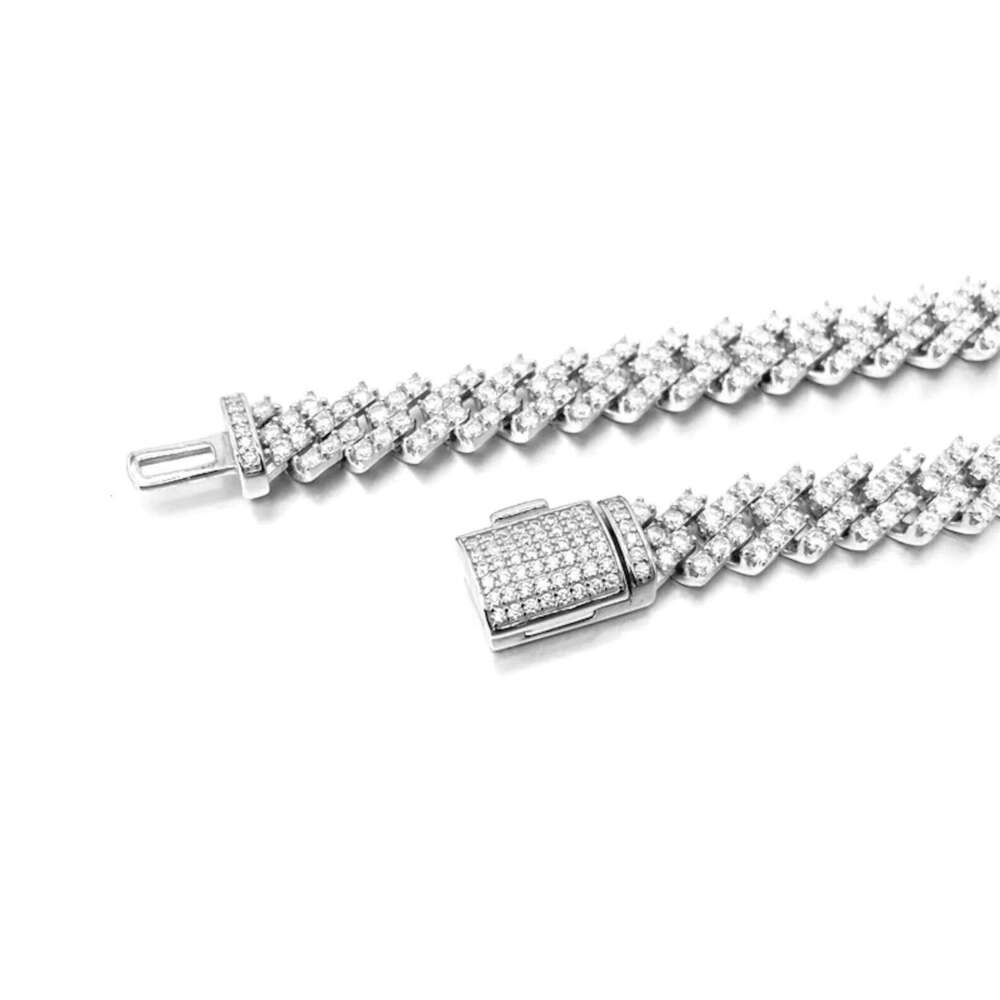 Fashion Jewelry Pure Sier Chain 10mm Iced Full 1 Row Vvs Mossinate Cuban Necklace
