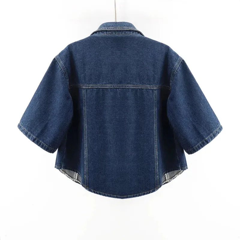 Vintage Cropped Denim Jacket Women Summer Loose Single Breasted Turn Down Collar Short Sleeve Tops Harajuku Casual Jean Jacket 250728