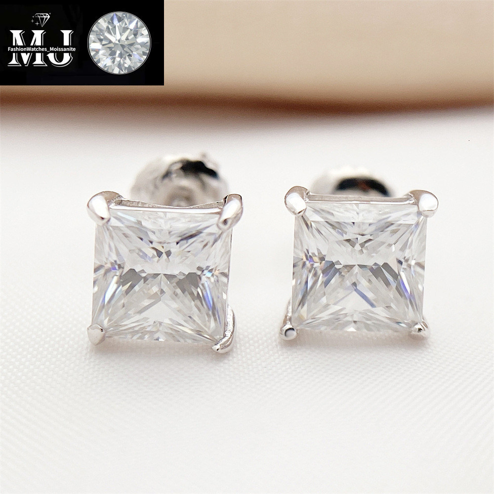 stud designer for women sterg sier 4 prong High-end luxury earrings pass dia tester vvs1 square moissanite earrings gold mens earring jewelry valentin