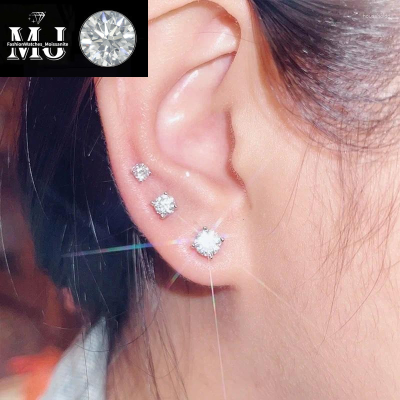 Stud Earrings Anziw Sparkle Real Moissanite Black Dia Sier Gold Ear Piercing Jewelry For Women Men Gifts 3mm/4mm/5mm