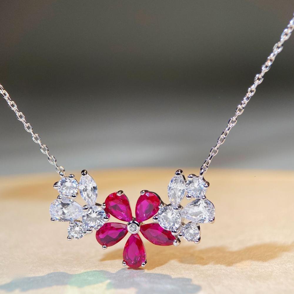 S Pure Sier Flower Necklace for Women Fashionable Versatile Simple HW Same Style Collarbone Chain Live Streaming Jewelry for Women