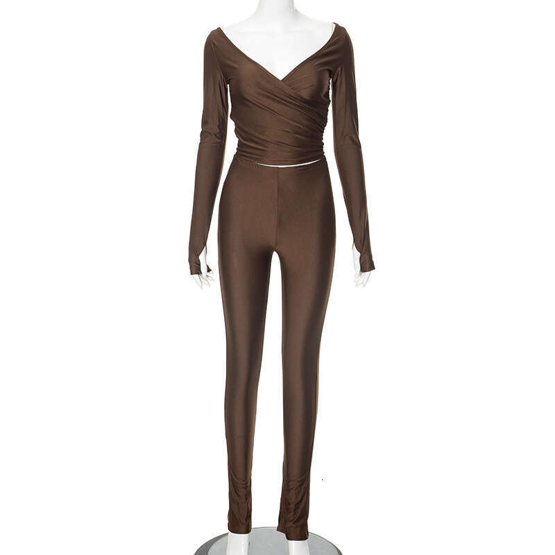 Multicolor Bobi G22st201 Women's Clothing Autumn New Casual Solid Color Long Sleeve Low-Cut Set B5