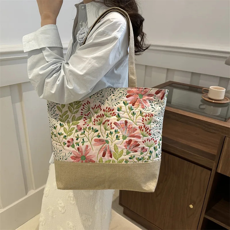 Large Size Beach Bag Fashion Folding Women Handbag Sea Tote Shoulder Bags Ladies Casual Flower Printing Shopping Bags Summer 250723