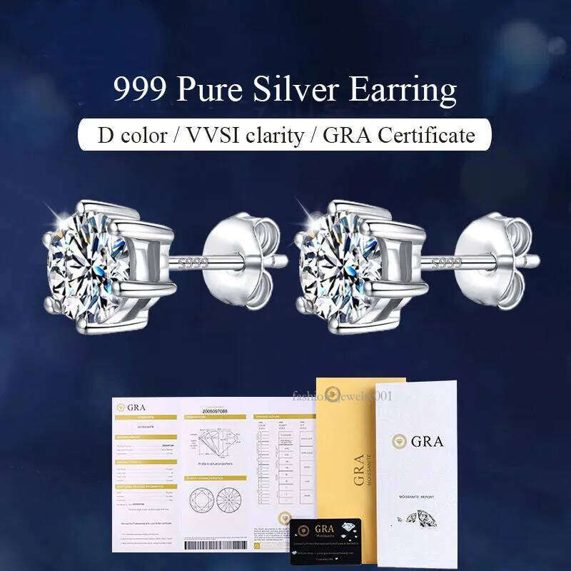100% Real Moissanite Studs Pass Dia tester For Men Women Sier Platinum Plated Bride Wedding Gemstone Earrings
