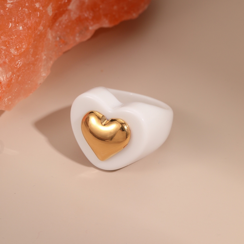 Y2K Designer Rings for Women 316L Stainless Steel Colorful Resin Finger Ring Personalized Heart Plain Ring Index Finger Rings Natural Pink Quartz