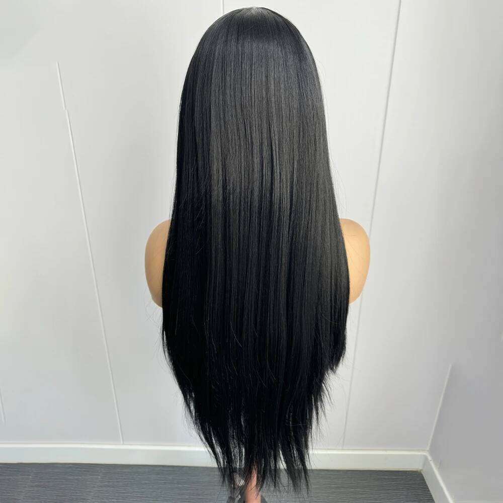 Black Synthetic Long Silk Straight High Quality Lace Front Human Wigs For Women Daily Use Cosplay Wig