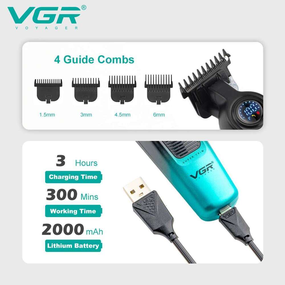 VGR Professional Cutting hine Cordless Hair Rechargeable Barber Trimmer LED Clipper for Men V-196 V-996