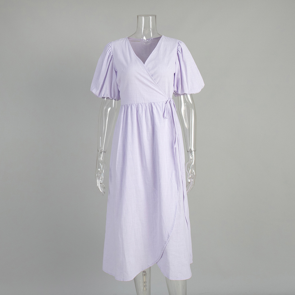 P727Solid color short sleeve mid-length one-shoulder dress sexy evening dress