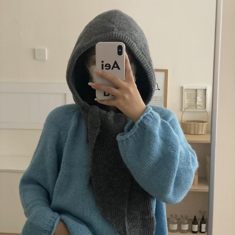 T1333 new autumn and winter solid color knitted hat shawl dual-purpose outer wear thick warm