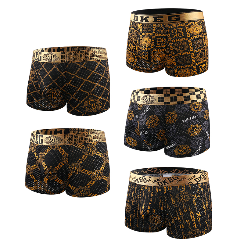 underwear mens underwear Breathable Antibacterial Boxers Men's Luxury Underwear for Business and Dating Luxury Men's Boxer Briefs with Black-Gold Ice Silk Mesh 5pcs