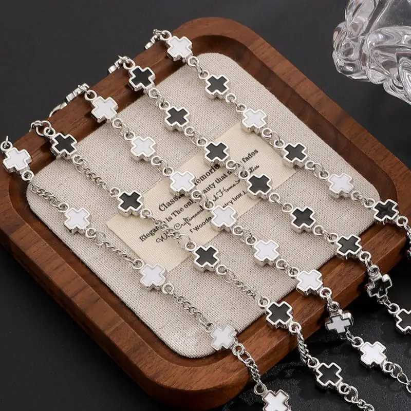 Punk Black White Cross Bracelet Bangles for Men Women Fashion Multi Layered Thick Chain Bracelet Hip Hop Street Jewelry Gifts W250728