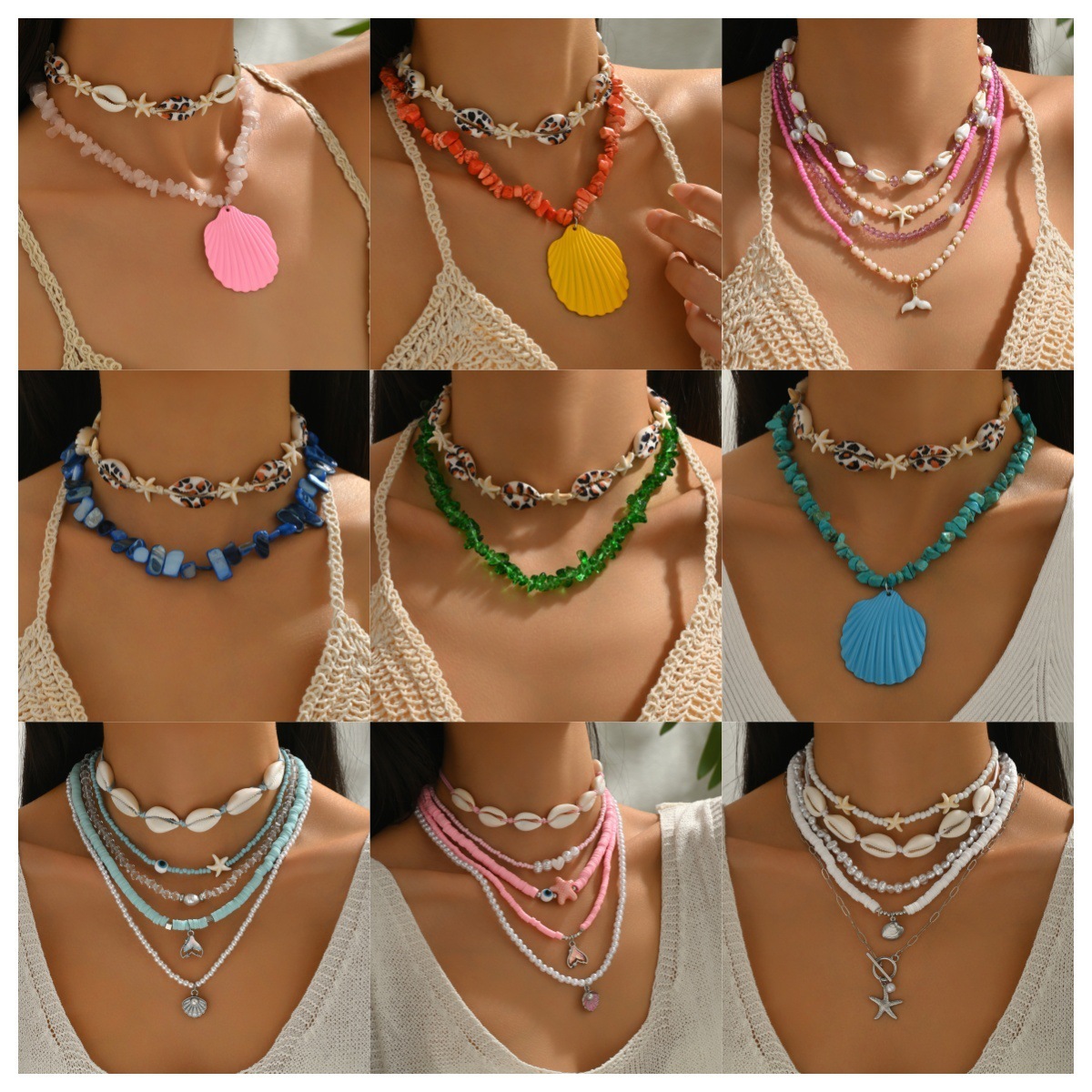 Summer Ocean Style Exaggerated Shell Pendant Light Niche Dyed Stone Jewelry Necklace for Women Jewelry for Women