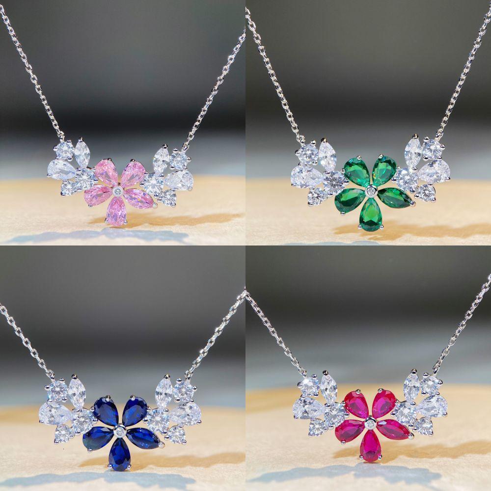 S Pure Sier Flower Necklace for Women Fashionable Versatile Simple HW Same Style Collarbone Chain Live Streaming Jewelry for Women