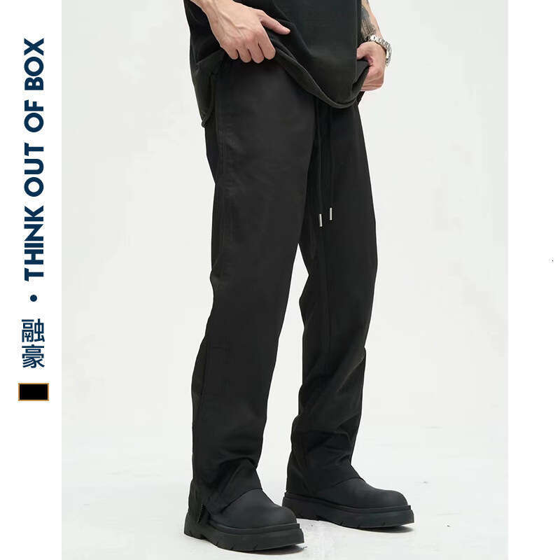 American High Street Zipper Cuff Straight Casual Pants New Functional Style Versatile Slimming Black Sports Trousers For Men Trendy B5
