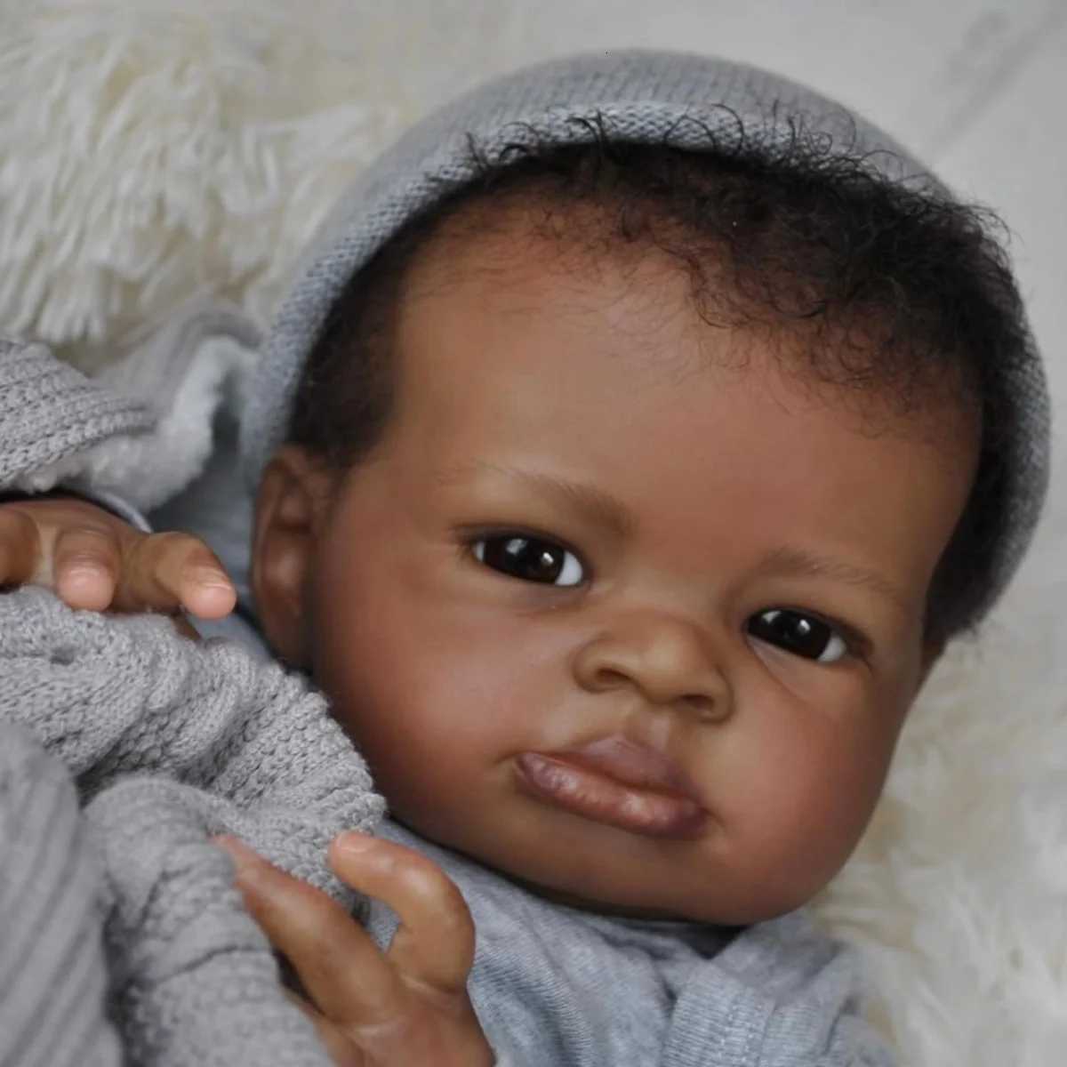 19inch Dark Skin Lanny Reborn Baby Dolls Handmade Painted African Reborn Baby With Rooted Hair Doll Toys Dolls For Girls W250728