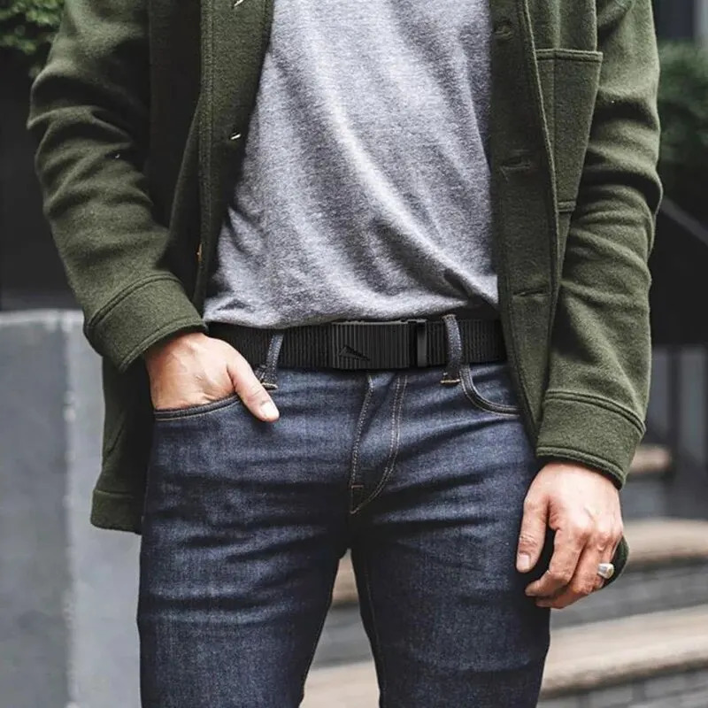 Mens Belt Automatic Metal Buckle Nylon Webbing Outdoor Work Toothless Casual Sports Canvas 250716