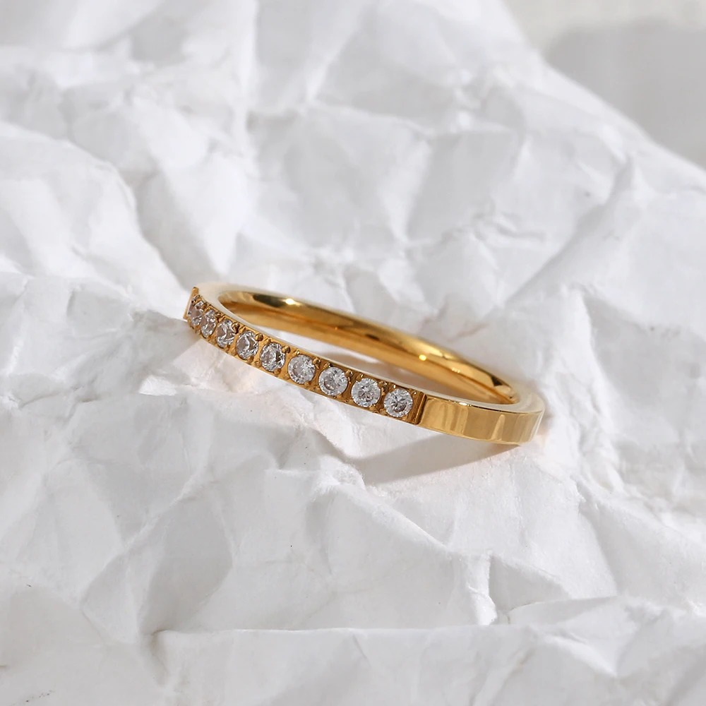 E.B.belle Classic Zircon 18K gold plated rings for women stainless steel womens jewelry elegant Finger Decoration 250723