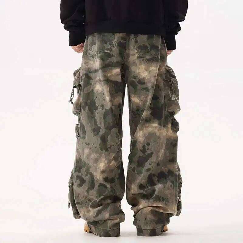 IEFB Camouflage Men's Wide Leg Pants High Street Three-dimensional Multi Pockets Bottom Tie Dye Cargo Trousers Spring 28W5107