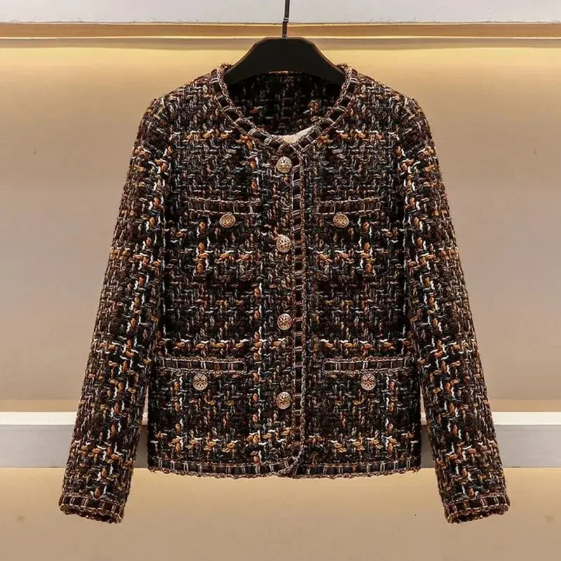 Autumn Winter Vintage Tweed Jacket Coat Women Small Fragrance Patchwork Korean Woolen Cropped Coats Elegant Short Outerwear 250728