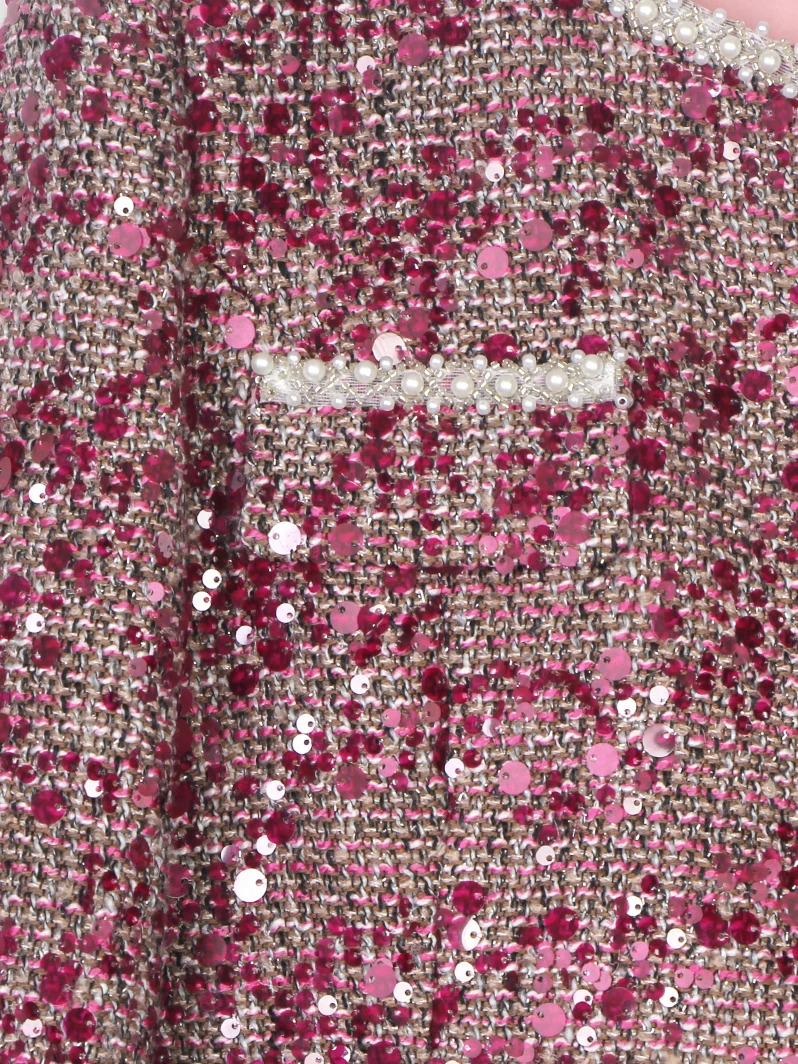 Style Elegant Light y Celebrity Bead Sequin Small Fragrance Tweed Round Neck SingleBreasted Jacket 250728