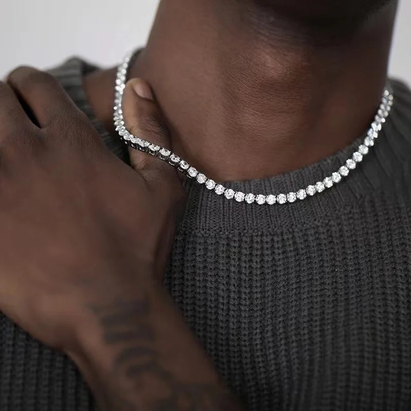 Hip Hop Zircon Crystal Necklace For Men Rock Silver Color Tennis Chain Necklace For Women Fashion Party Jewelry Gift 250722