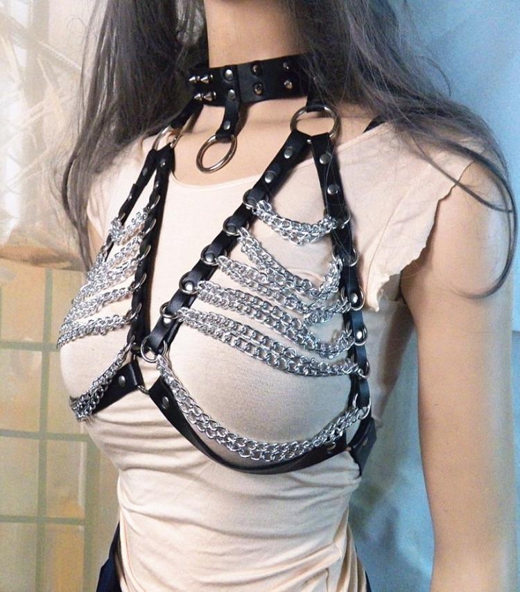 BDSM Fetish Bondage Collar Body Harness Sex Toys Adult Products For Couples Sex Bondage Belt Chain Slave Breasts Woman Y04068515441
