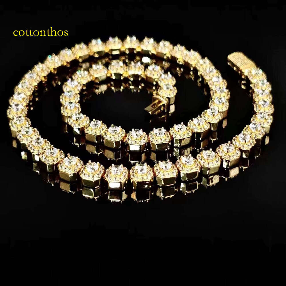 Hip Hop 8mm Cluster Ice Necklace Sterling Sier VVS Silicon Stone Tennis Chain