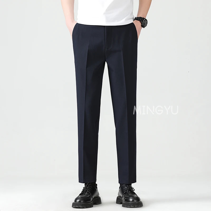 High Quality Lyocell Blend Summer Ankle Length Pants Men Business Elastic Waist Formal Suit Korean Social Work Trousers Male 40 250724