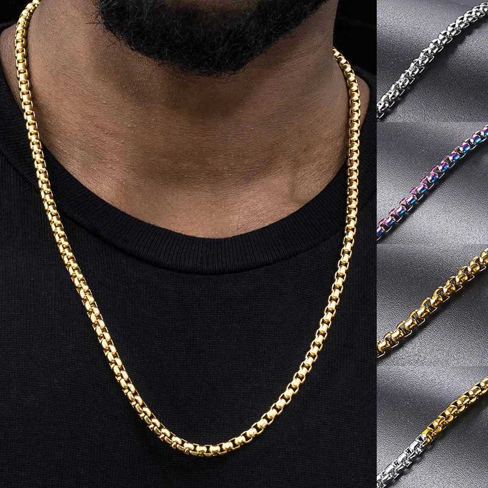 3mm Width 60cm Length Stainless Steel Round Box Chain For Men Boys Square Rolo Necklace Women Hip Hop Jewelry Gifts C021 XJ250708