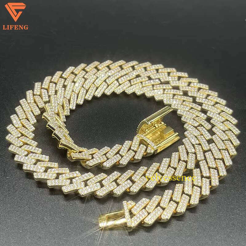Sier Hip Hop 12MM Gold Plated Cuban Link Chain Fashion Jewelry With Iced Out Moissanite Dia for Men Gift