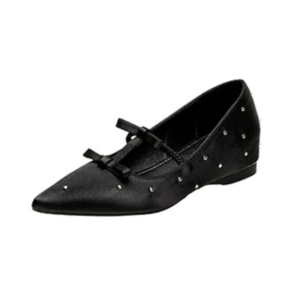 Hidden Heel Flat for Women with Bowknot Pointed Toe Strap Elegant Soft Sole Comfortable Rivet Mary Jane Shoes