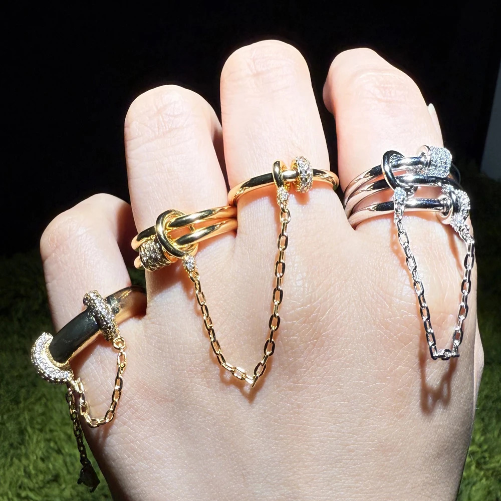 Fashion Tassel Chain Multi Layer Finger Ring Bling CZ For Women Bar Party Trend Jewelry 250723