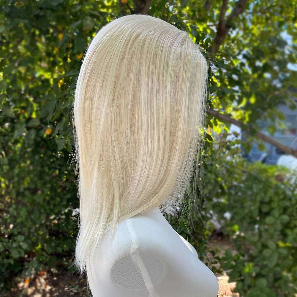 Light Blonde Shoulder Length Lace Front For Women Human Hair Glueless Middle Part Synthetic Wigs 150% Density Natural