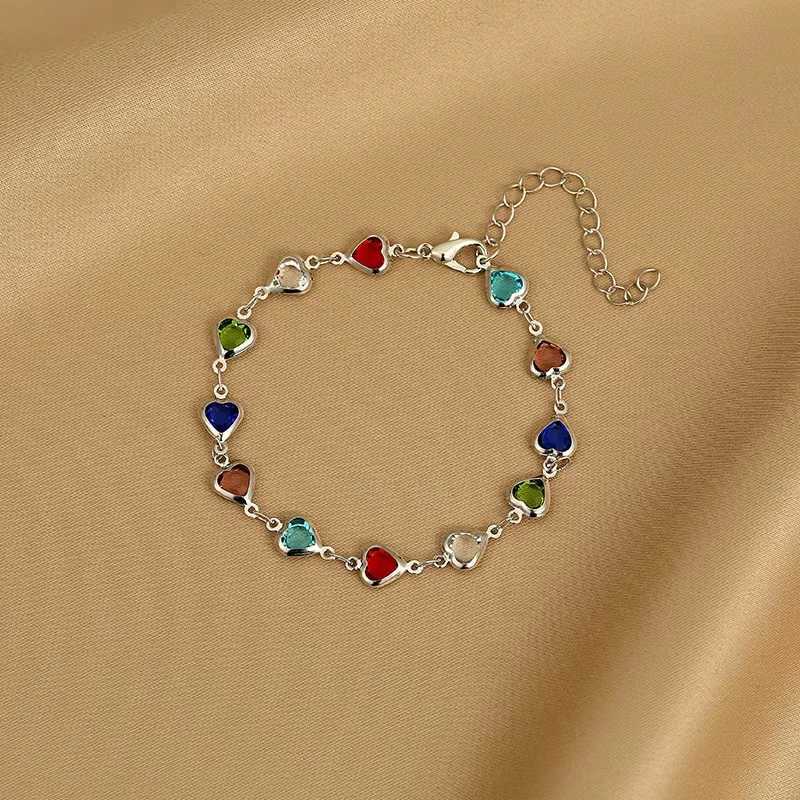 FTCY Summer Vintage Heart Shape Crystal Bracelet For Women Gold Color Chain Birthday Party Jewelry Gift For Women Girl W250728