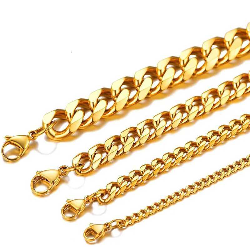 3.5-7MM Stainless Steel Necklaces For Men Punk Gold Color Cuban Link Chain Women Hip Hop Fashion Jewelry Accessories 45-70CM XJ250708